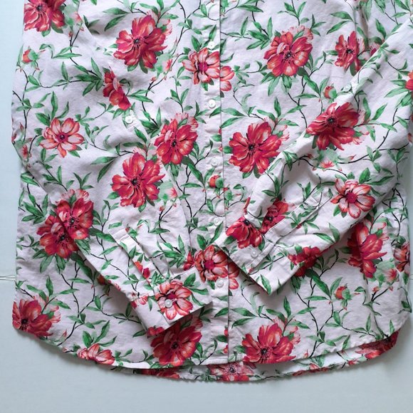 Charter Club Linen Long Sleeve Floral Print Roll Tab Button Up Shirt Pink Size M - Picture 6 of 12